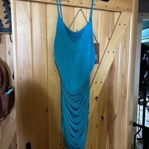T.J.Maxx Blue Ruched Slip Dress Spaghetti Strap Backless